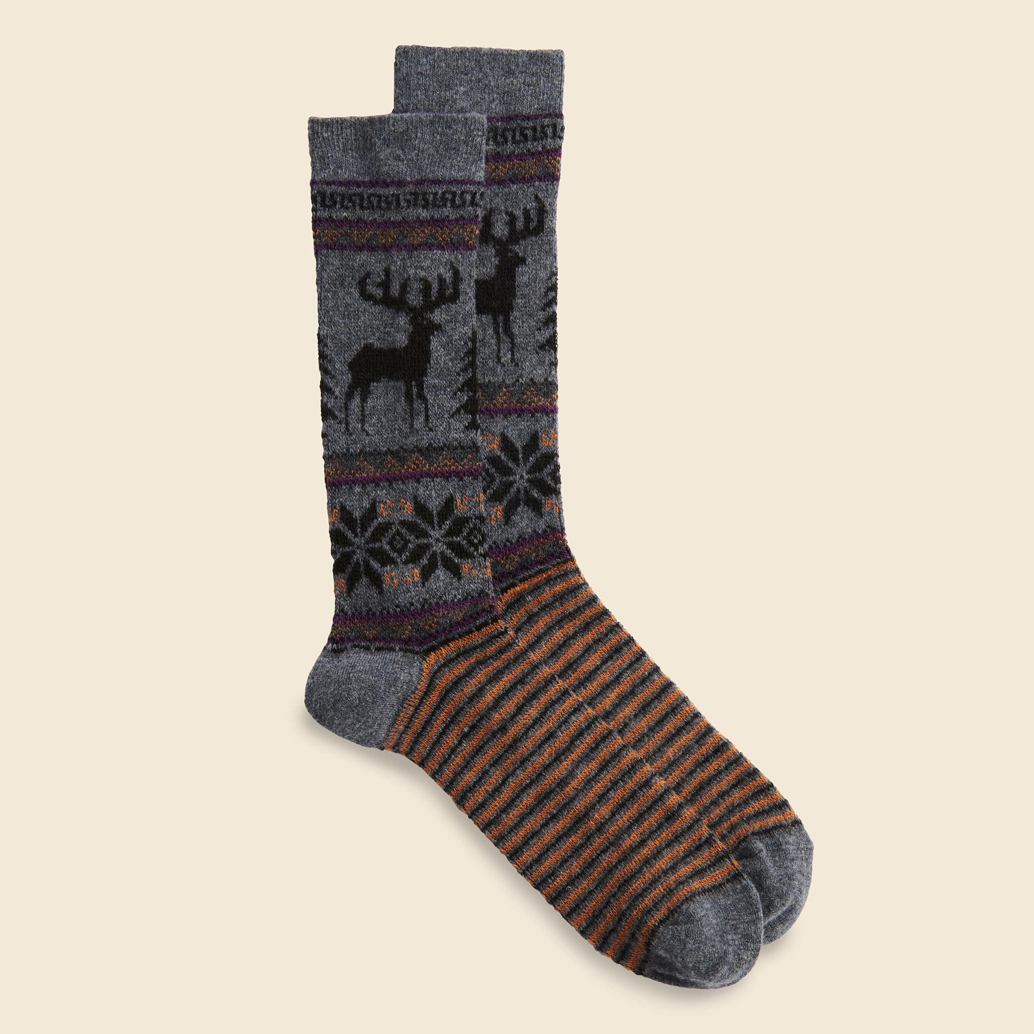 Wool Deer Snow Jacquard Crew Sock - Medium Grey