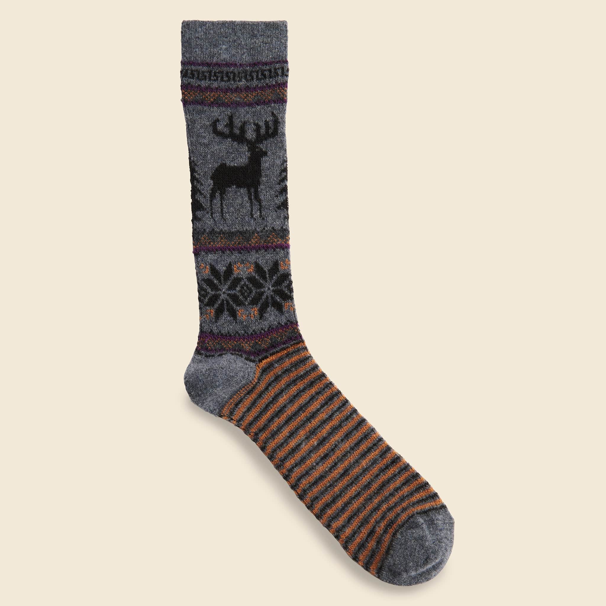 Wool Deer Snow Jacquard Crew Sock - Medium Grey - Image 2