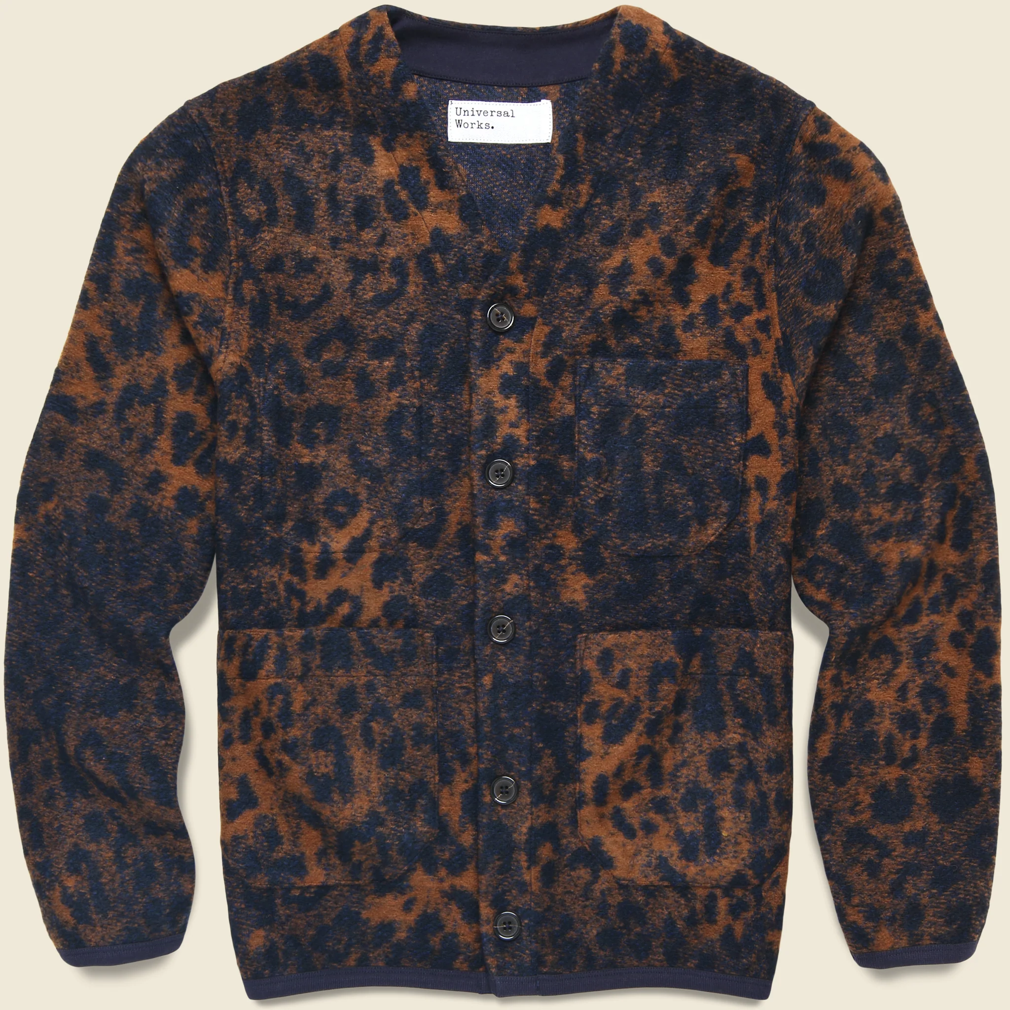 Wool Fleece Cardigan - Night Leopard