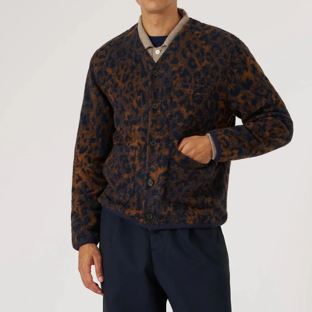 Wool Fleece Cardigan - Night Leopard - Image 2