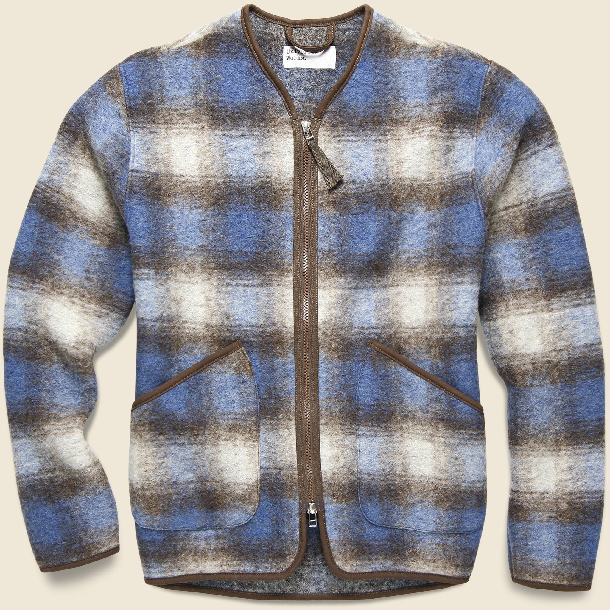 Wool Fleece Zip Liner Jacket - Blue/Brown Check
