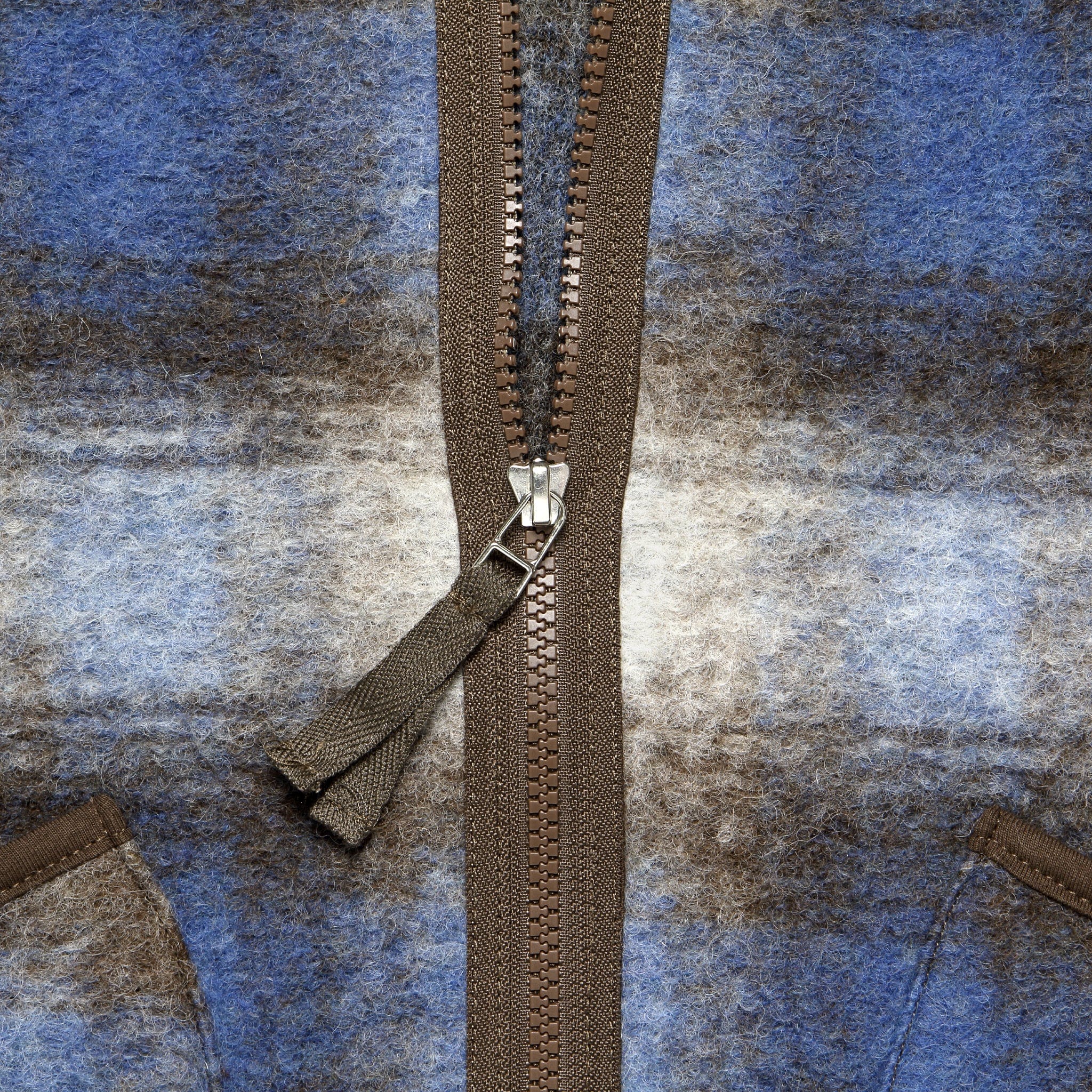 Wool Fleece Zip Liner Jacket - Blue/Brown Check - Image 3
