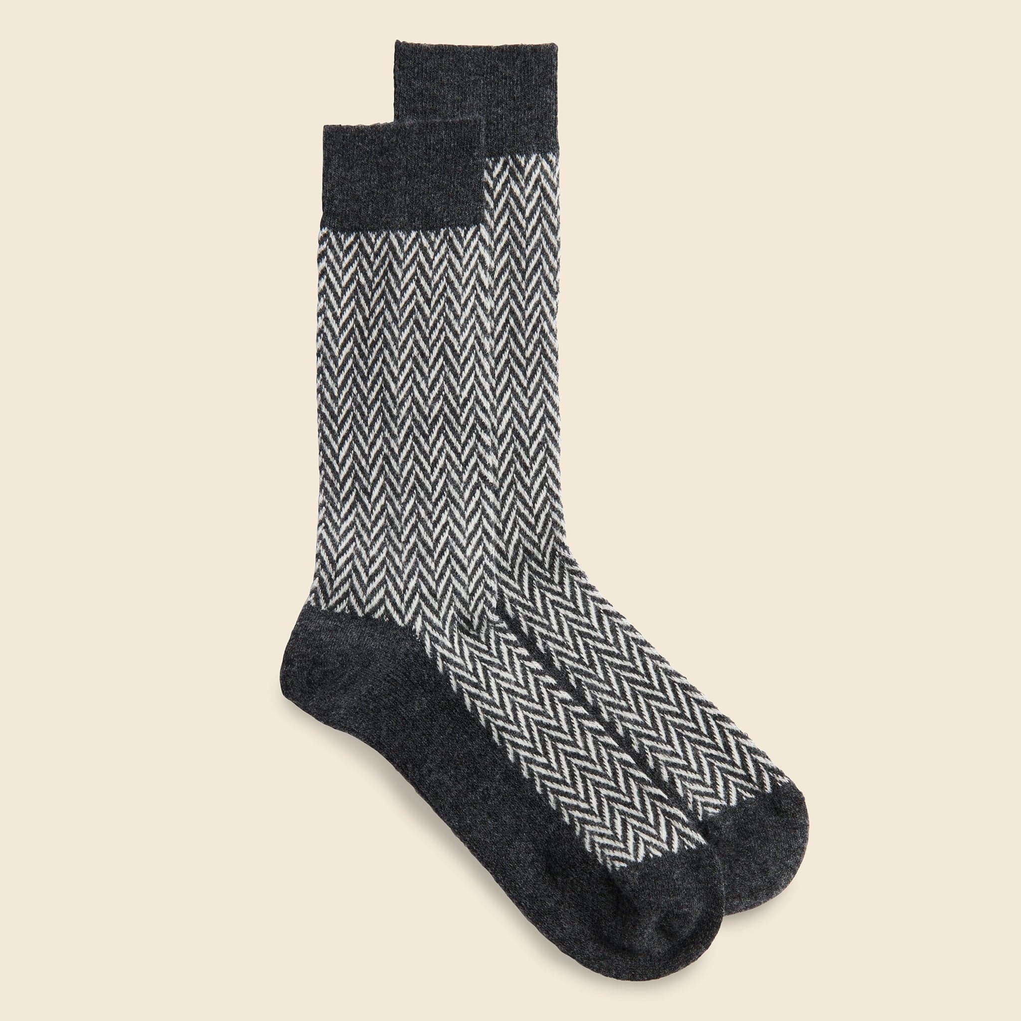 Wool Herringbone Crew Sock - Charcoal