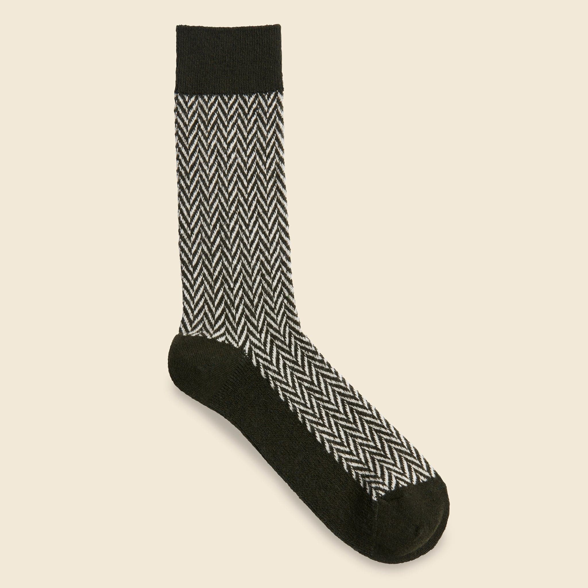 Wool Herringbone Crew Sock - Khaki