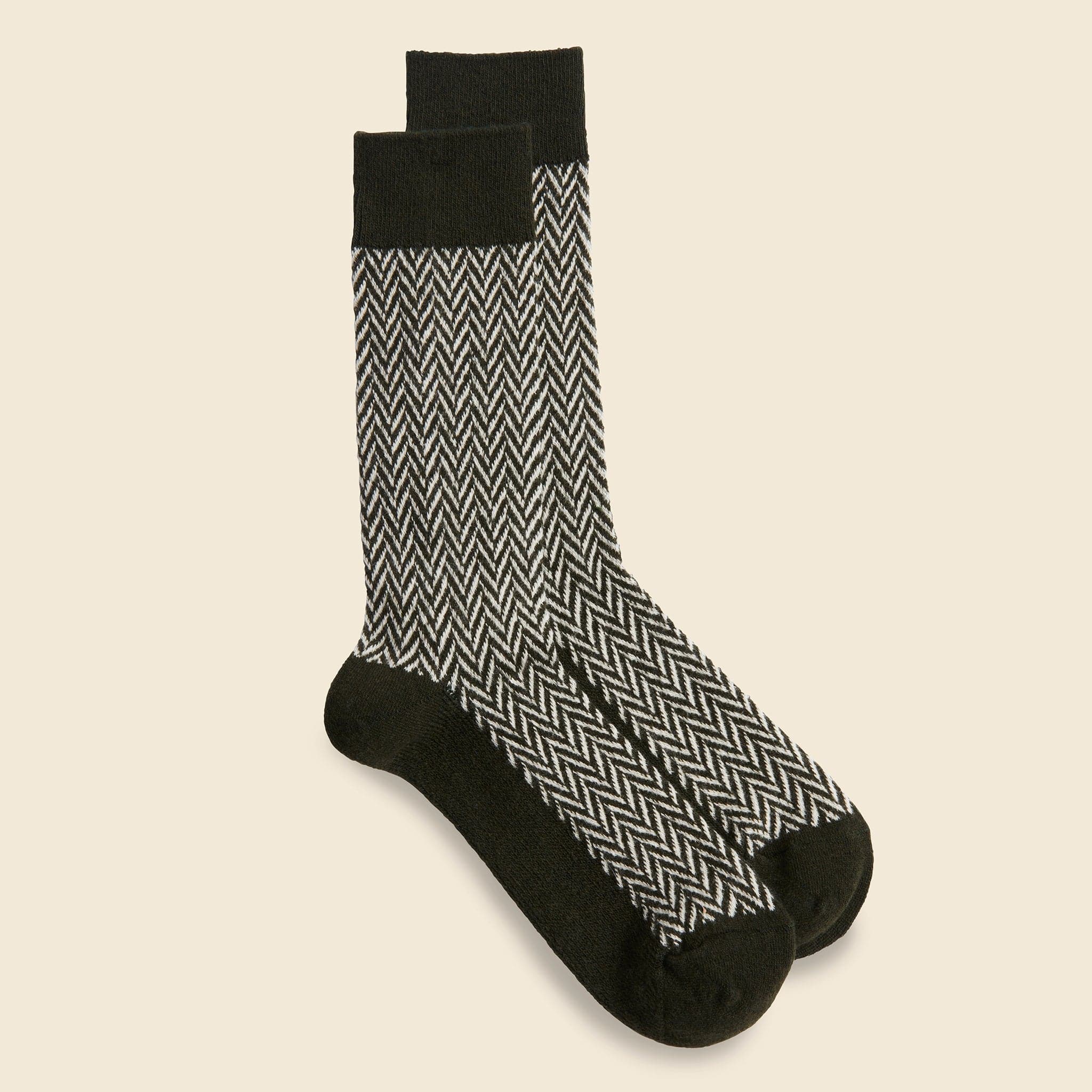 Wool Herringbone Crew Sock - Khaki - Image 2