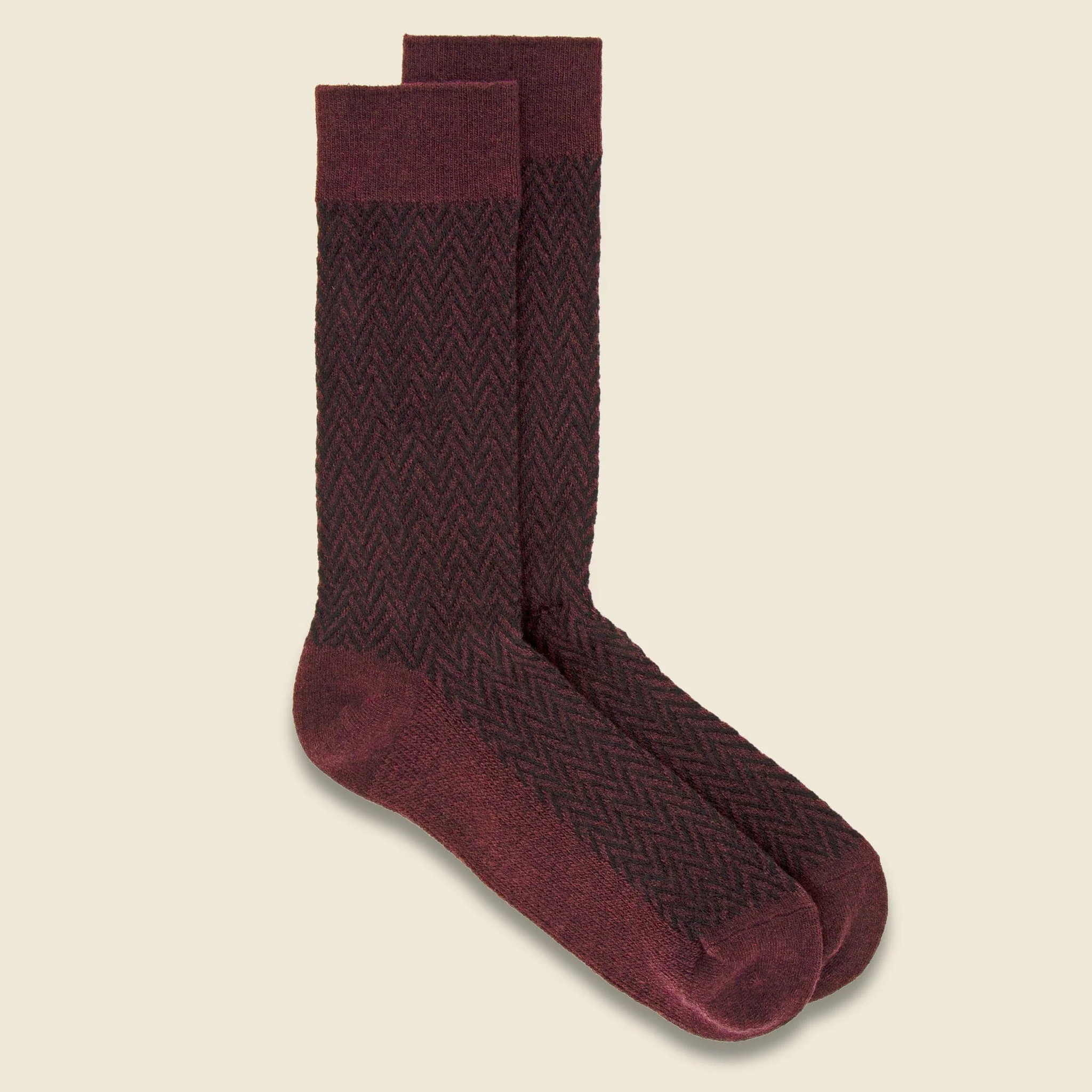 Wool Herringbone Crew Sock - Wine