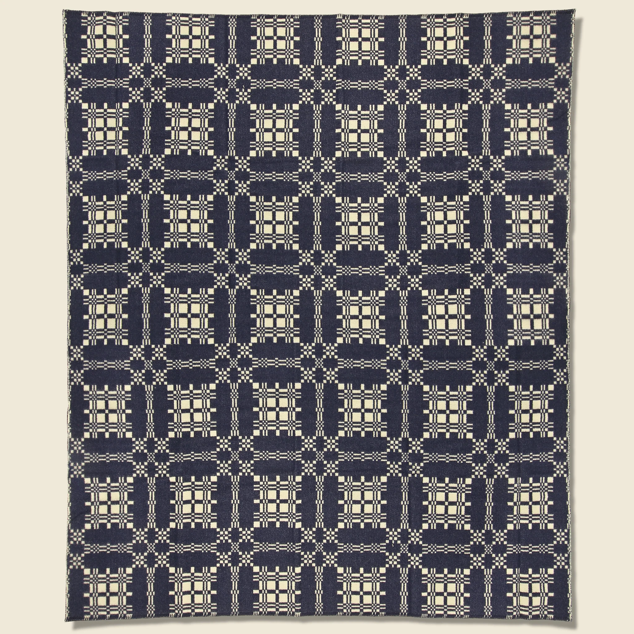 Navy Wool Jacquard Blanket