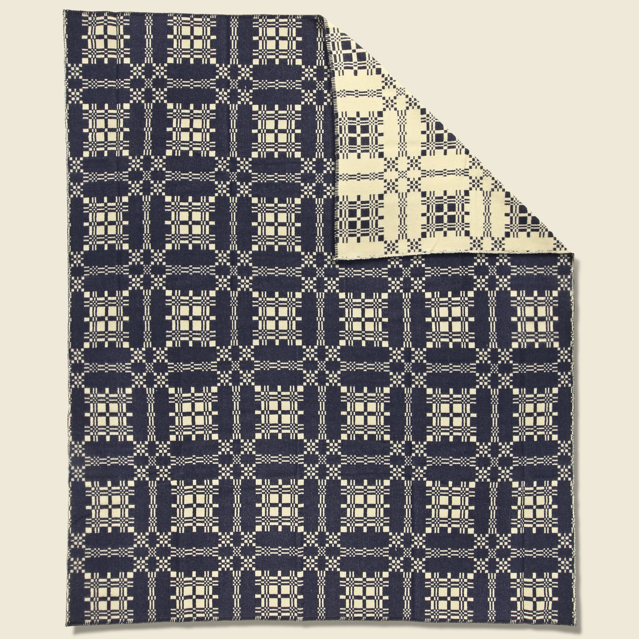 Navy Wool Jacquard Blanket - Image 2