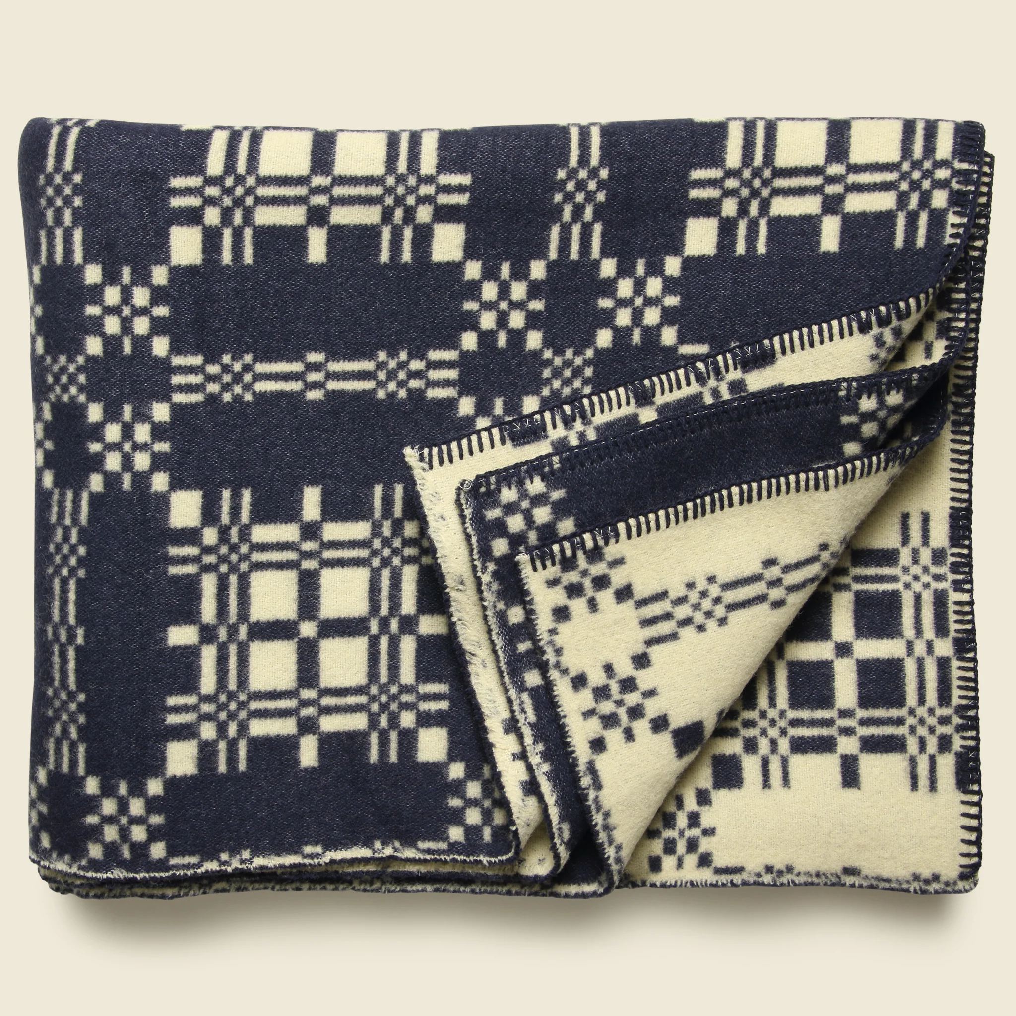 Navy Wool Jacquard Blanket - Image 3