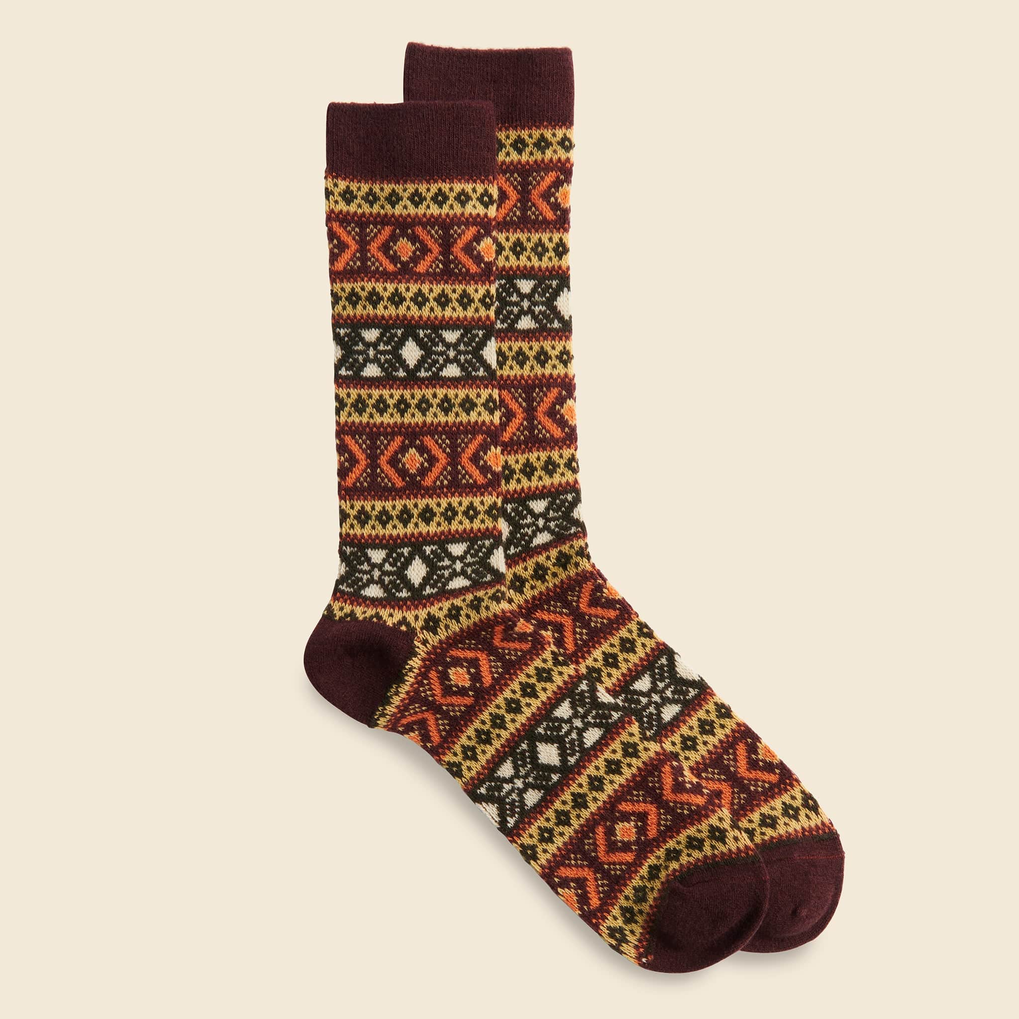 Wool Jacquard Crew Sock - Brown - Image 2