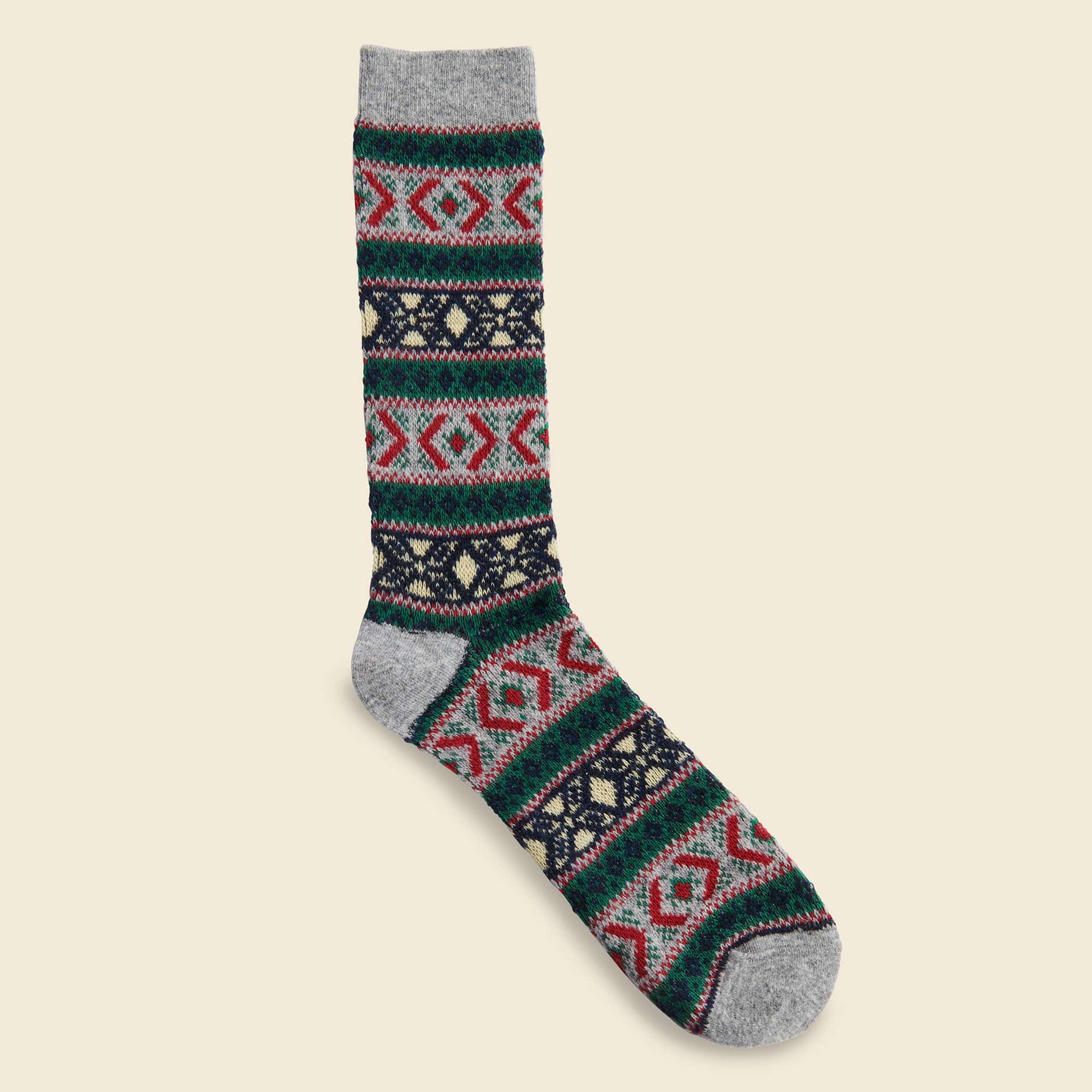 Wool Jacquard Crew Sock - Medium Grey