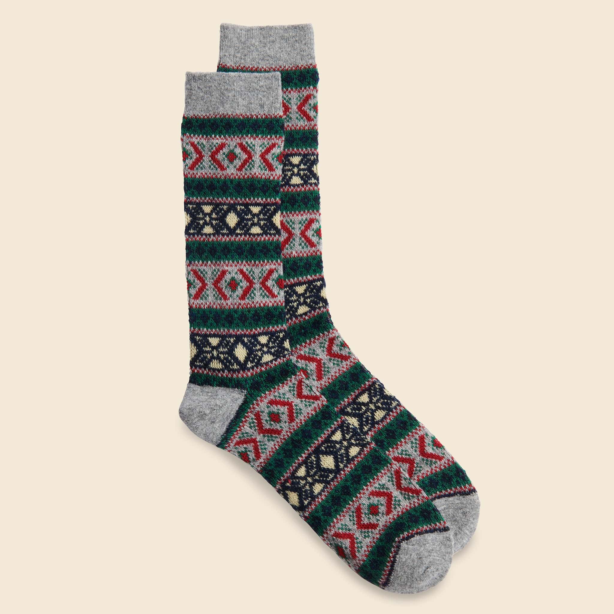 Wool Jacquard Crew Sock - Medium Grey - Image 2