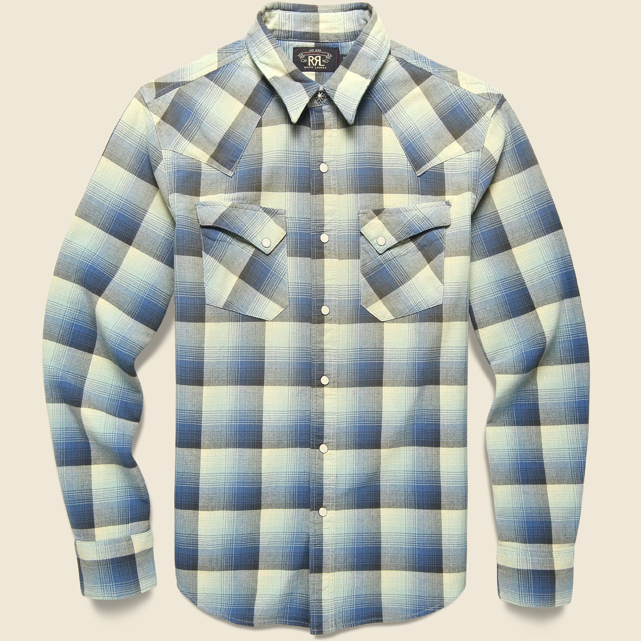 Wrangler Ombre Plaid Western Shirt - Blue