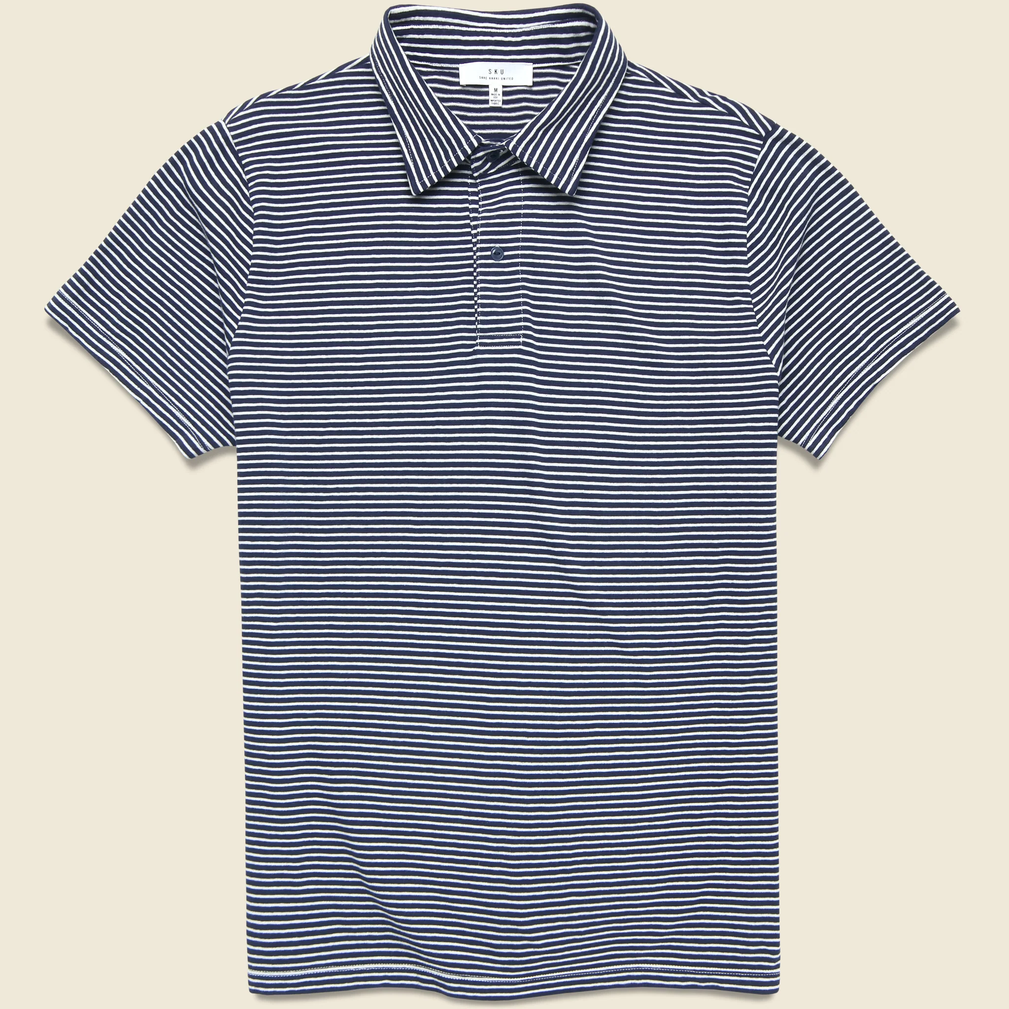 Yarn Dye Jersey Polo - White/Navy