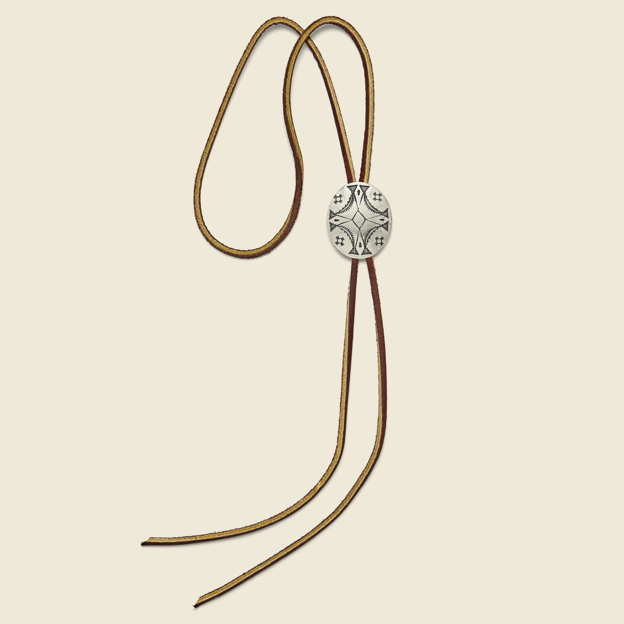 Geometric Concho Bolo Tie - Brown