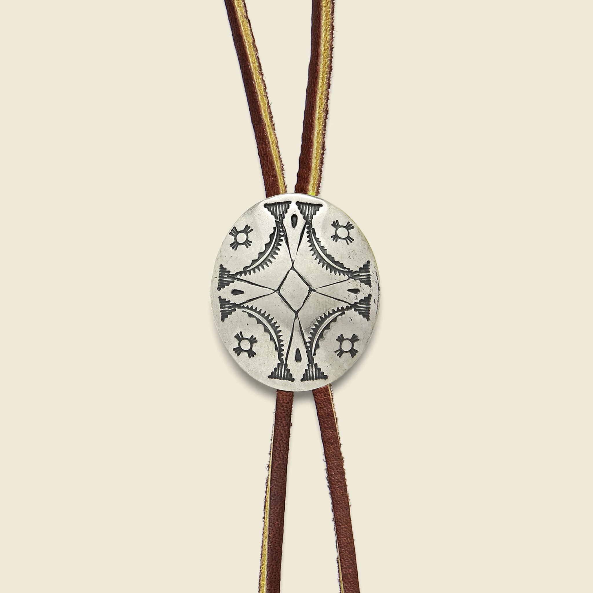 Geometric Concho Bolo Tie - Brown - Image 2