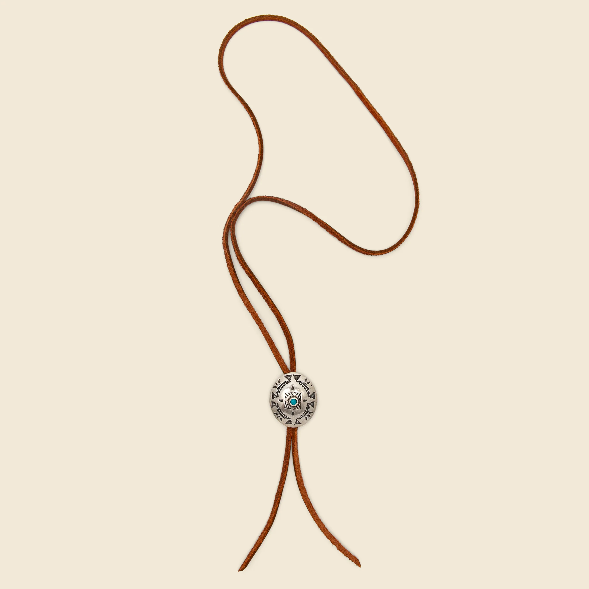 Leather Bolo Tie - Brown/Turquoise