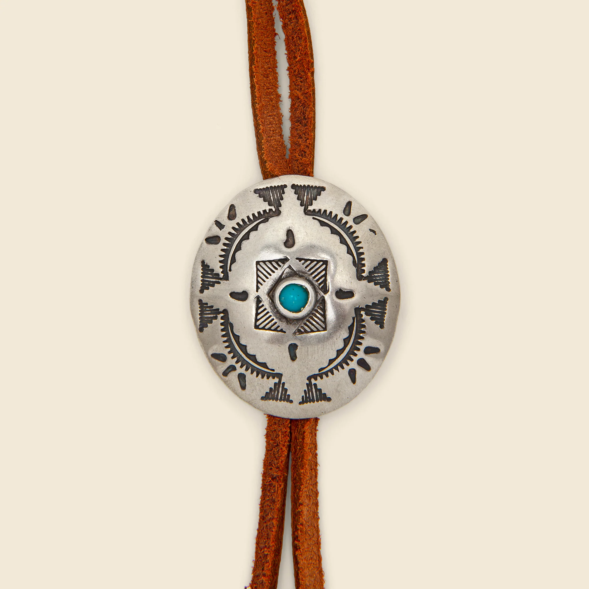 Leather Bolo Tie - Brown/Turquoise - Image 2