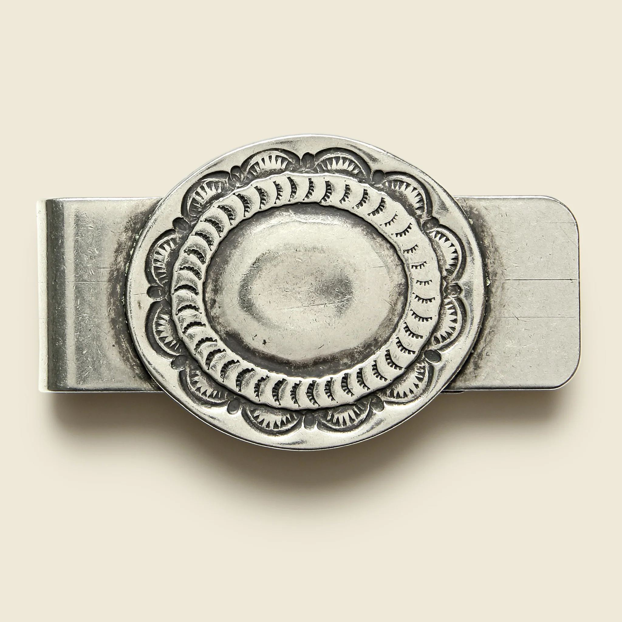 Carved Oval Concho Money Clip - Nickel Silver